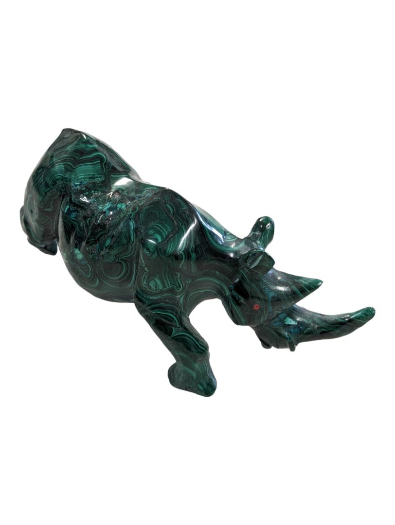 Vintage 2.70lbs Rare Natural Malachite Quartz Hand Carved Crystal Rhino