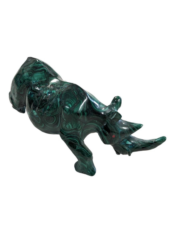 Vintage 2.70lbs Rare Natural Malachite Quartz Hand Carved Crystal Rhino