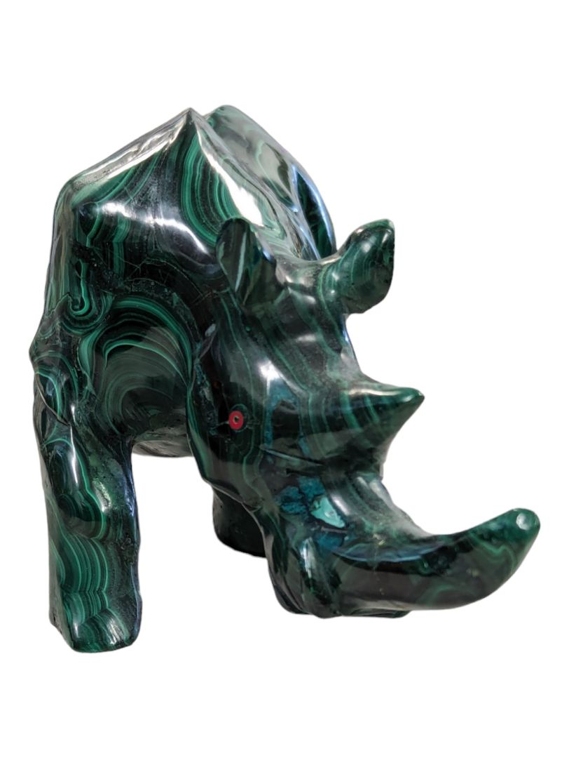 Vintage 2.70lbs Rare Natural Malachite Quartz Hand Carved Crystal Rhino