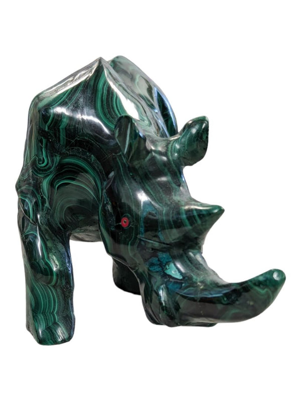 Vintage 2.70lbs Rare Natural Malachite Quartz Hand Carved Crystal Rhino