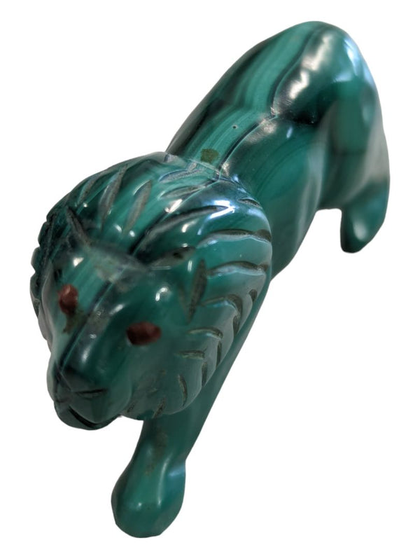 African Congo Green Malachite Lion Sculpture Figure 3"