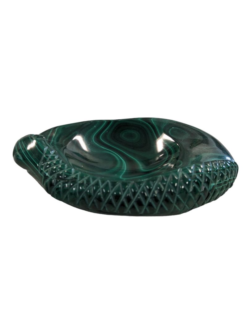 A beautiful natural emerald green malachite jewelry dish