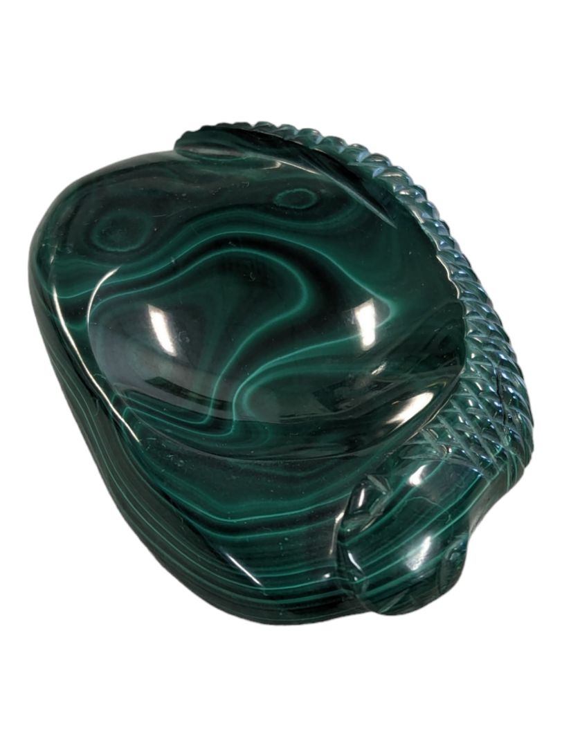 A beautiful natural emerald green malachite jewelry dish