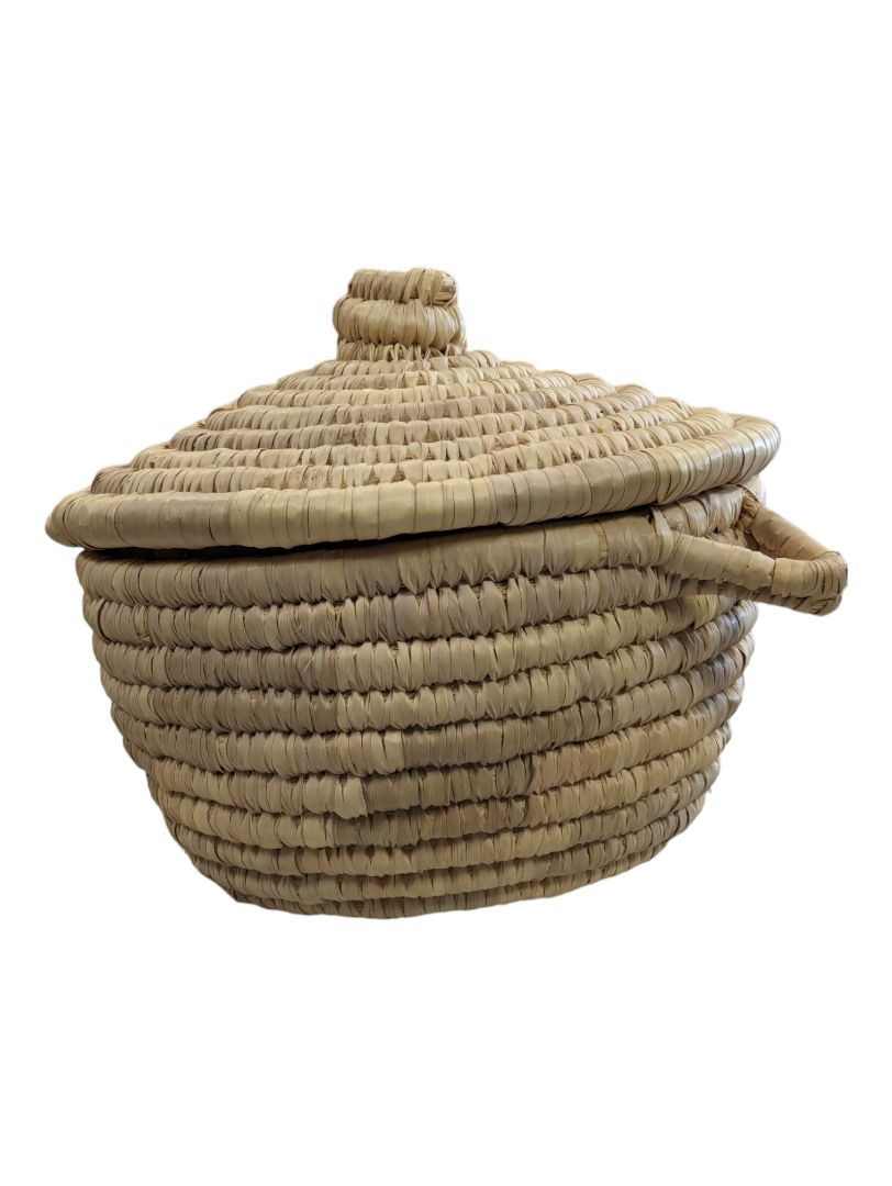Vintage African Woven Grass Coil Basket w/Lid