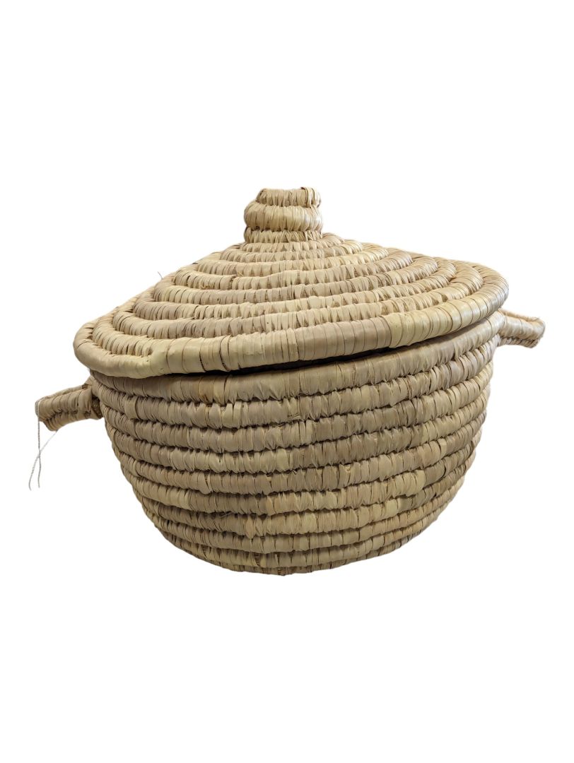 Vintage African Woven Grass Coil Basket w/Lid