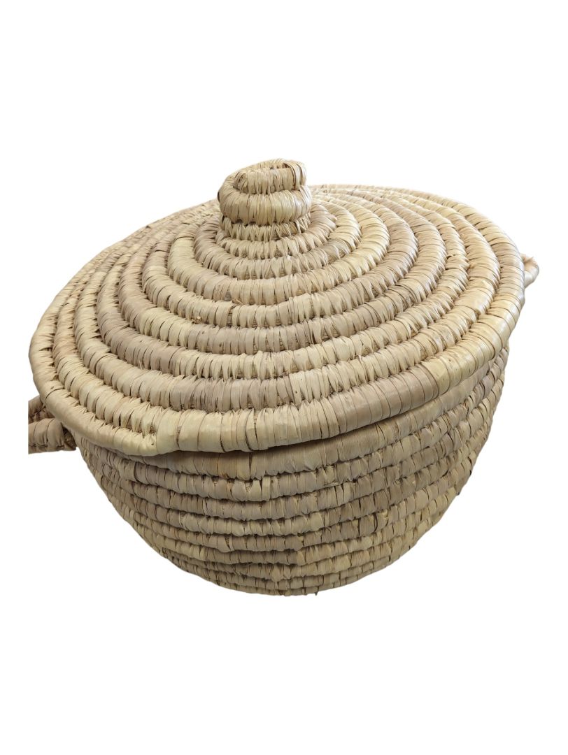 Vintage African Woven Grass Coil Basket w/Lid