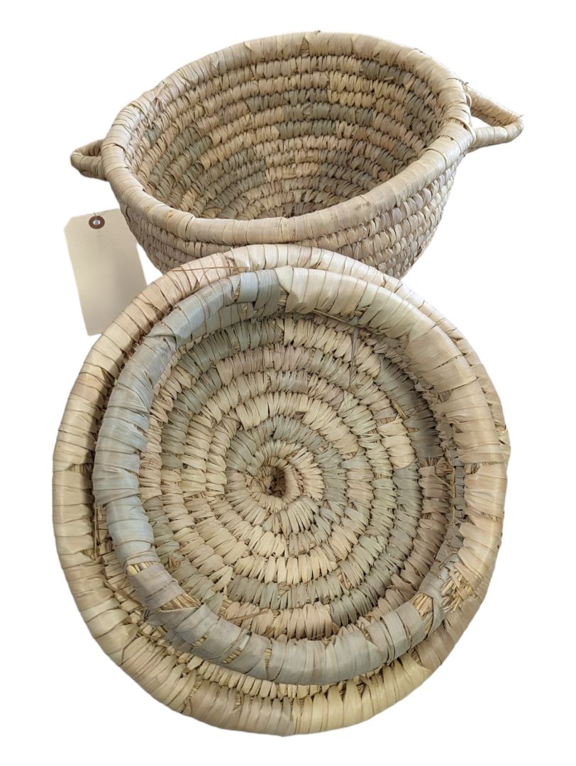 Vintage African Woven Grass Coil Basket w/Lid