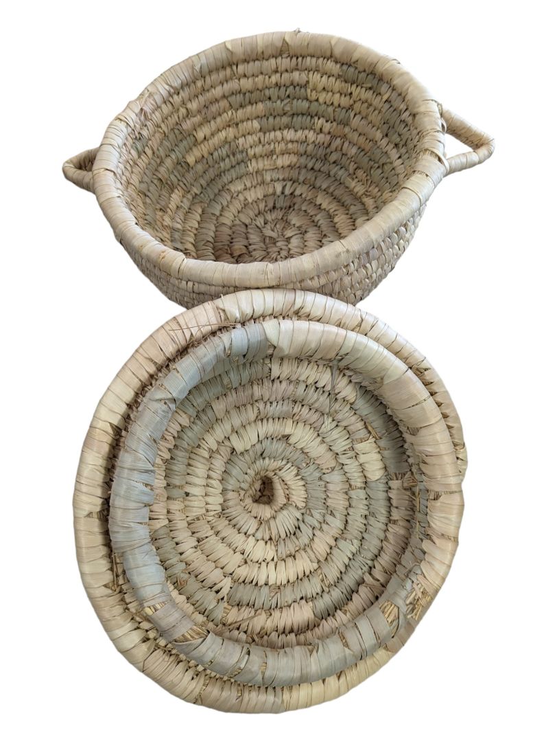 Vintage African Woven Grass Coil Basket w/Lid