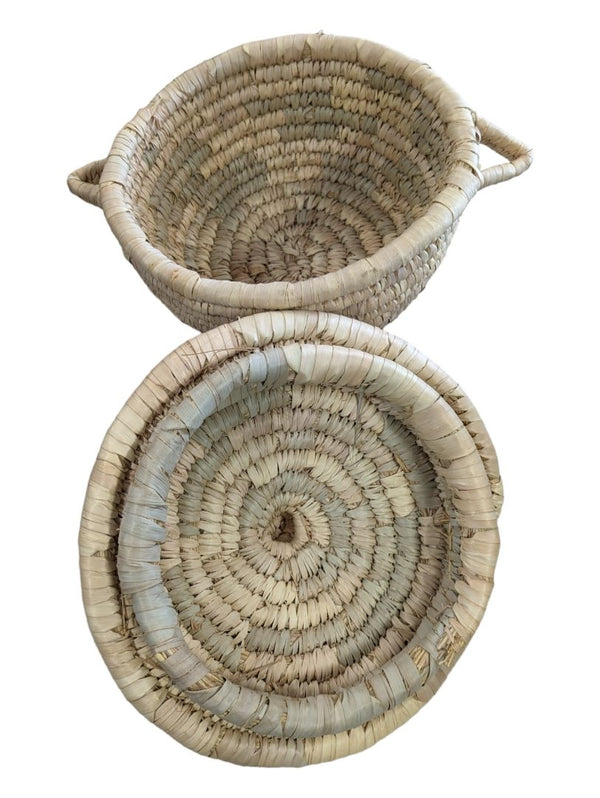 Vintage African Woven Grass Coil Basket w/Lid