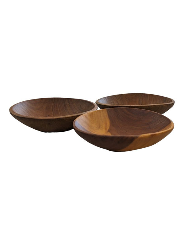 Hand-carved Rustic Wooden Bowls-Set Of 3