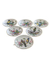 6 Vintage Mini Bird Plates with Botanicals Gold Rimmed 4" Diameter