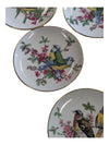 6 Vintage Mini Bird Plates with Botanicals Gold Rimmed 4" Diameter