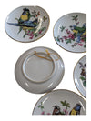 6 Vintage Mini Bird Plates with Botanicals Gold Rimmed 4" Diameter