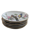 6 Vintage Mini Bird Plates with Botanicals Gold Rimmed 4" Diameter