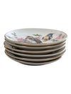 6 Vintage Mini Bird Plates with Botanicals Gold Rimmed 4" Diameter