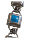 VTG Sterling & Turquoise Inlay Square Link Toggle Clasp Bracelet