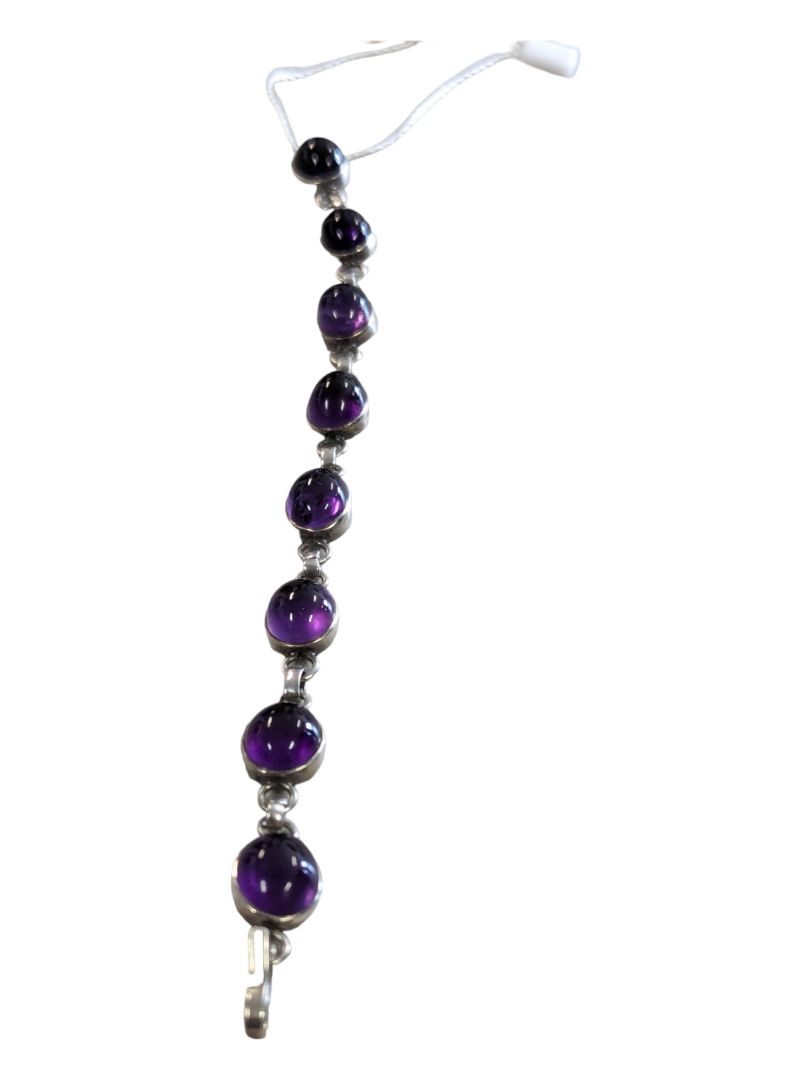 Silver Purple Amethyst HANDMADE BRACELET-7.9 Inch