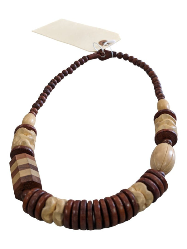 Vintage Bead Necklace Chunky Boho Ethnic Natural Wood