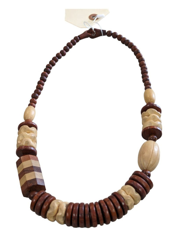 Vintage Bead Necklace Chunky Boho Ethnic Natural Wood