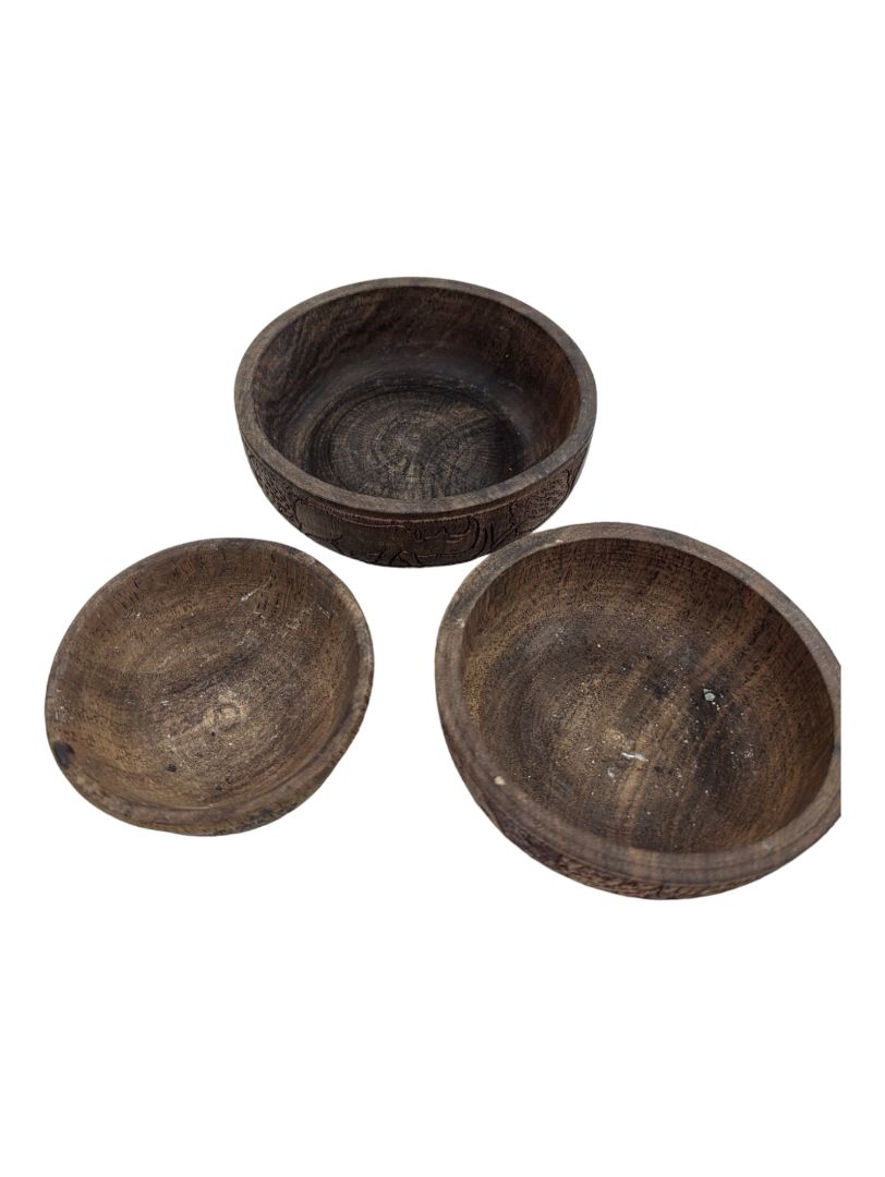 Vintage African Folk Art Hand Carved Wooden Bowls