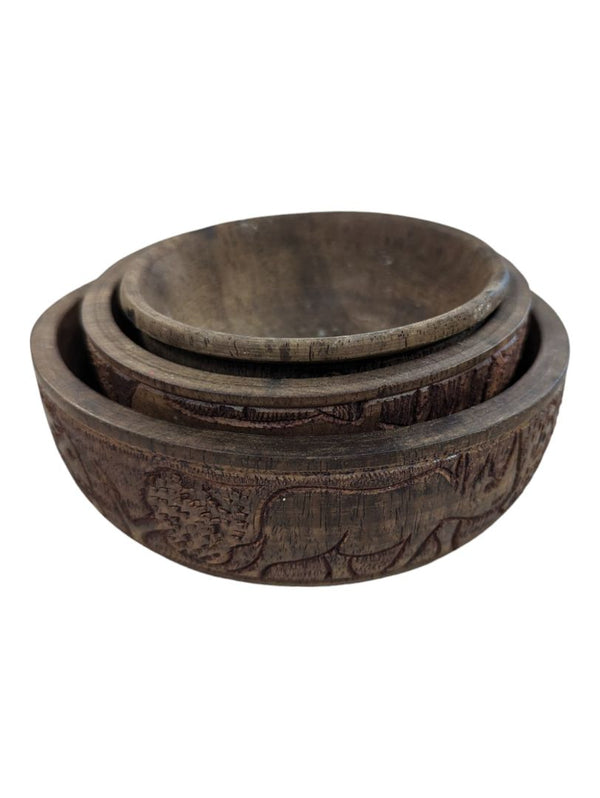 Vintage African Folk Art Hand Carved Wooden Bowls