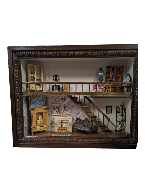 Vintage 3D Shadow Box Victorian Parlor Dollhouse