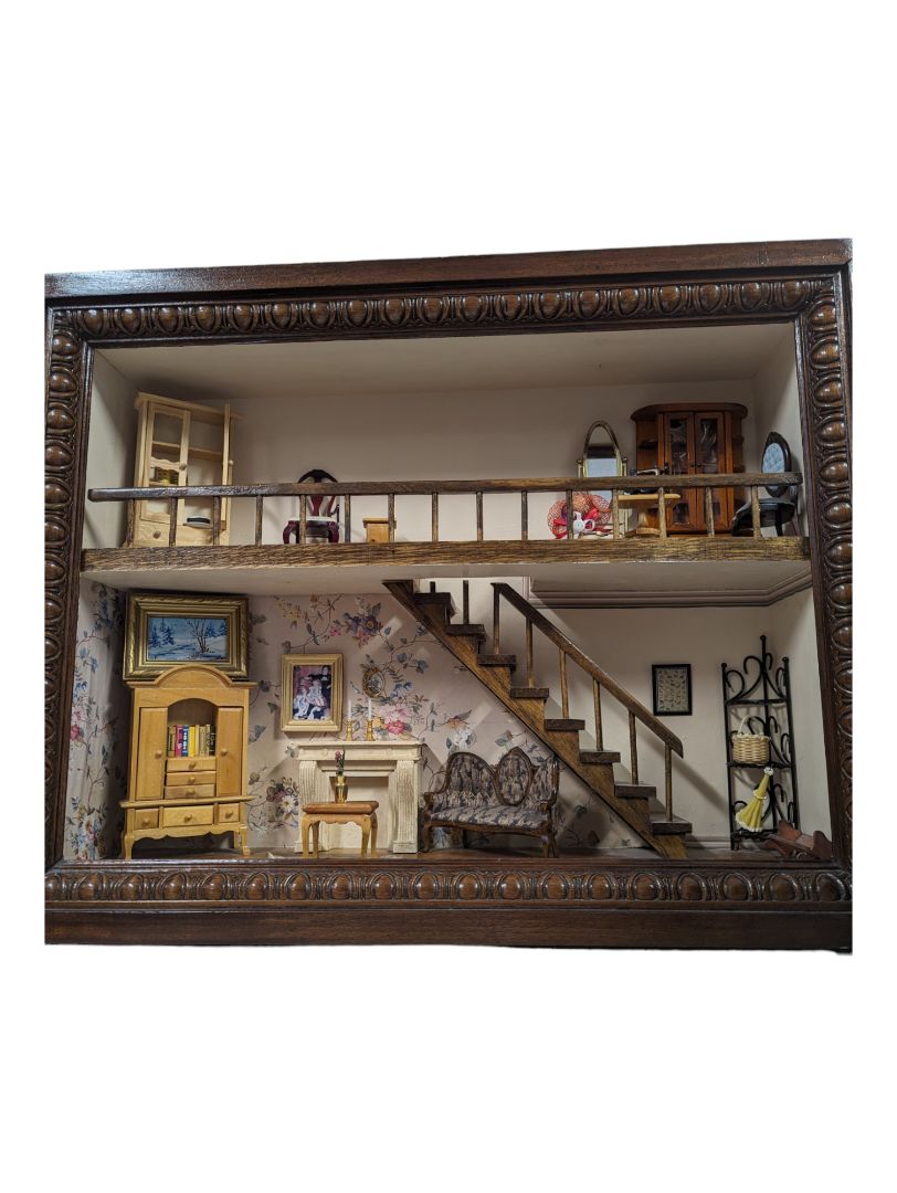Vintage 3D Shadow Box Victorian Parlor Dollhouse