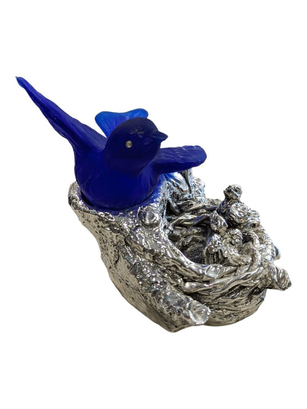 Vintage Cobalt Blue Glass Bird on Nest