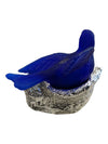 Vintage Cobalt Blue Glass Bird on Nest