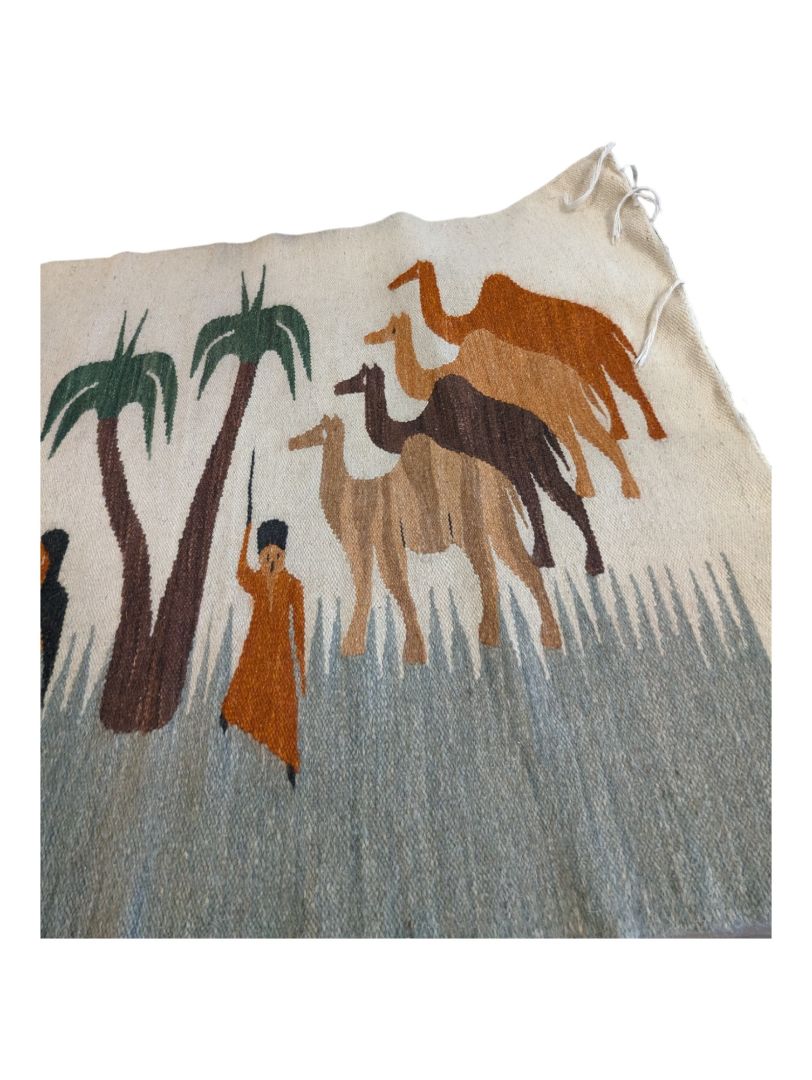 Vintage Egyptian Pictorial Handwoven Wool Kilim Rug/Wall Hanging