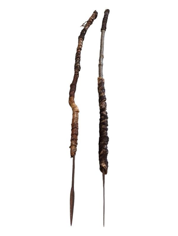 Tuareg African tribal art. Spear in wood, leather and metal. African spear