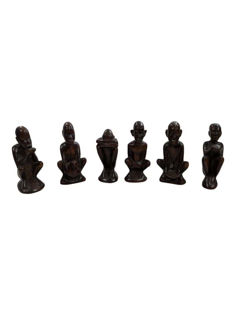 Set (6) Different Hand Carved Wooden African Sculpture-Figurines