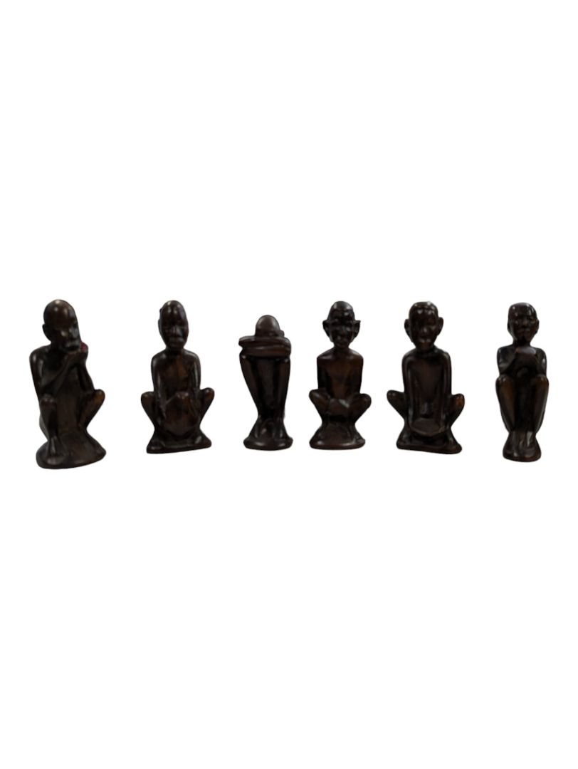 Set (6) Different Hand Carved Wooden African Sculpture-Figurines