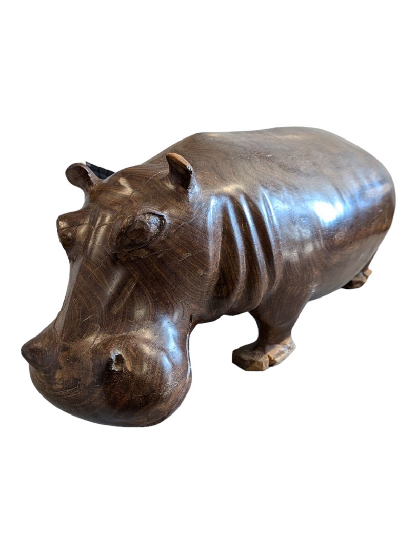 Solid Teak Carved Hippopotamus Sculpture
