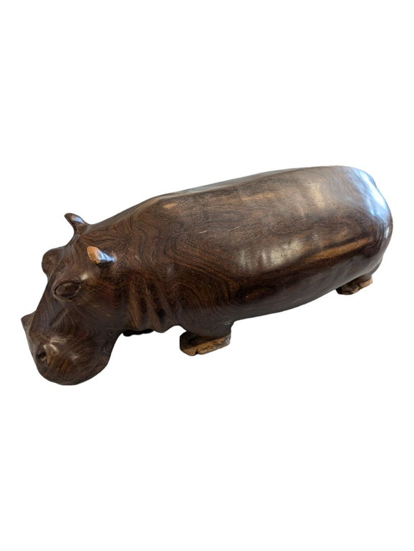 Solid Teak Carved Hippopotamus Sculpture