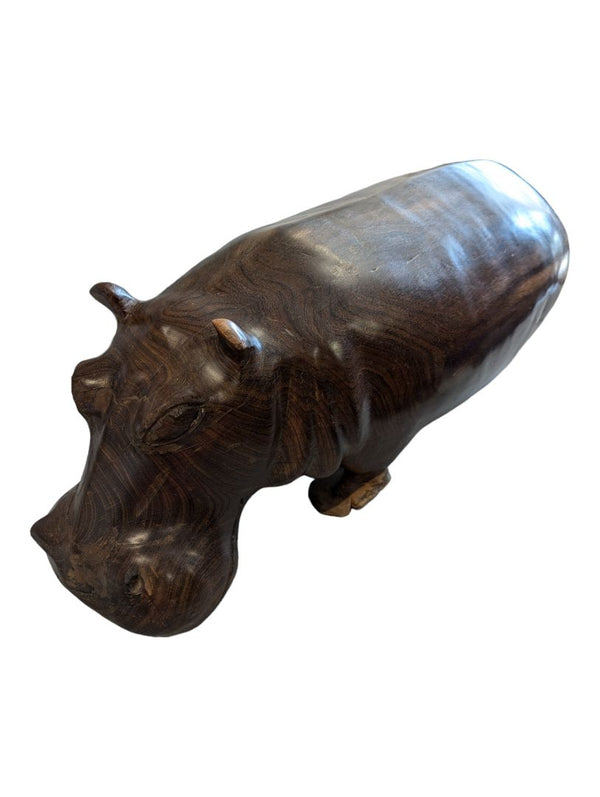 Solid Teak Carved Hippopotamus Sculpture