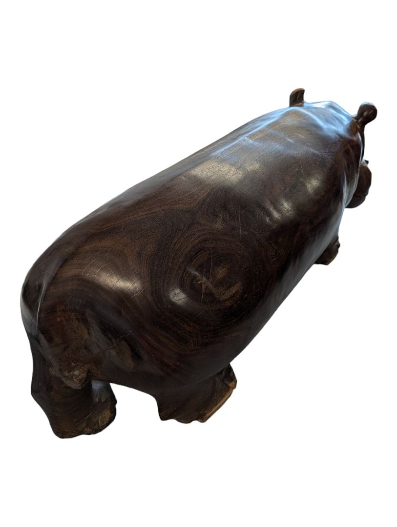 Solid Teak Carved Hippopotamus Sculpture
