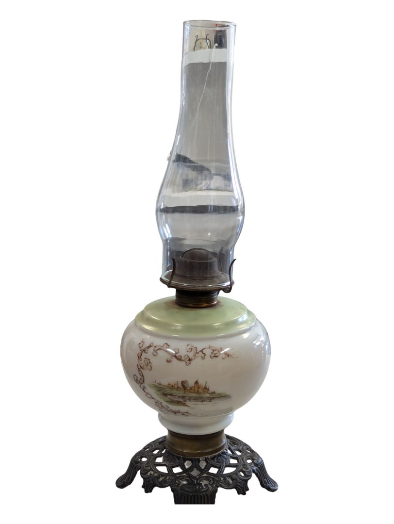 Vintage Ceramic Hand Painted Oil Lamp