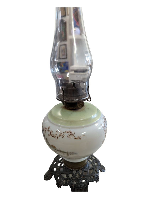 Vintage Ceramic Hand Painted Oil Lamp