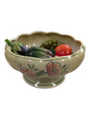 Vintage Floral Pottery Bowl with Plastic Fruit