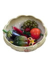 Vintage Floral Pottery Bowl with Plastic Fruit