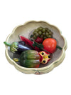 Vintage Floral Pottery Bowl with Plastic Fruit