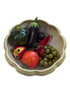 Vintage Floral Pottery Bowl with Plastic Fruit