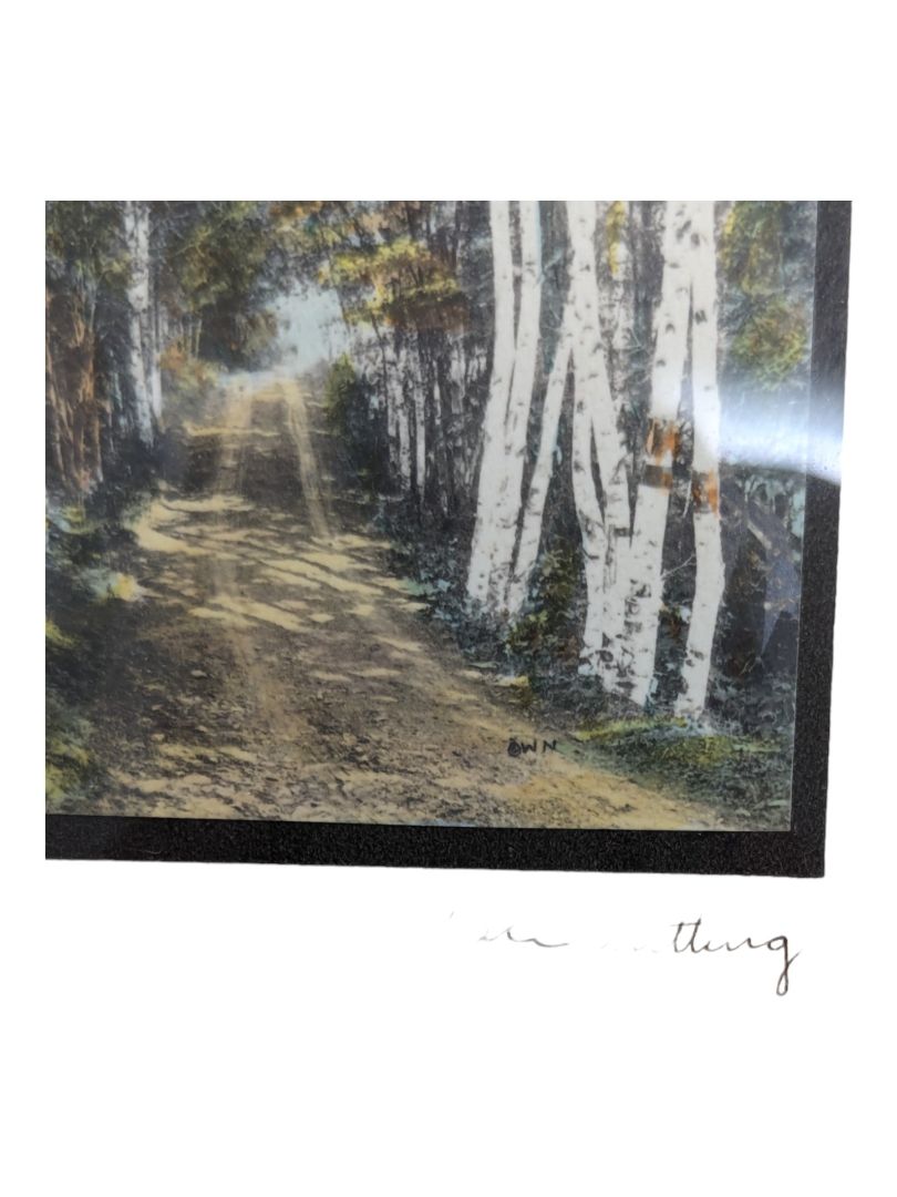 (SET OF TWO) Vintage Signed WALLACE NUTTING Through the Birch Trees Hand Tinted Print Framed