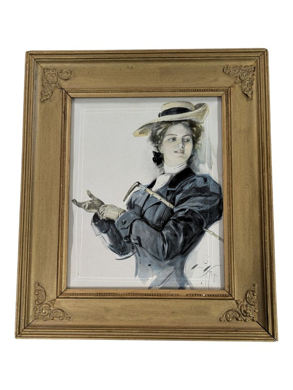 Harrison Fisher Vintage Print, Lovely Lady with Hat - 1907 - Matted & Framed