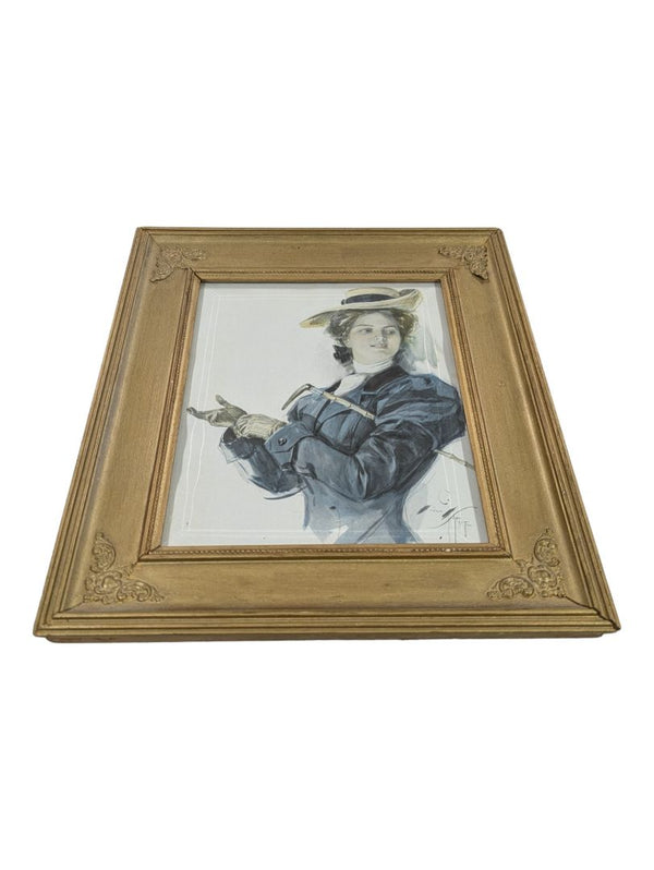 Harrison Fisher Vintage Print, Lovely Lady with Hat - 1907 - Matted & Framed
