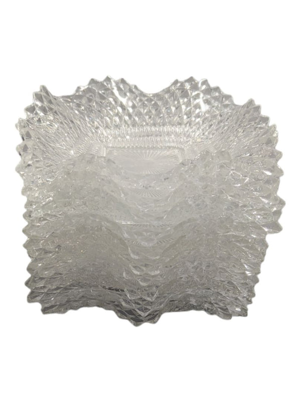 Vintage INDIANA GLASS Clear Square Ruffled Diamond Point-Candy/Nut/dish