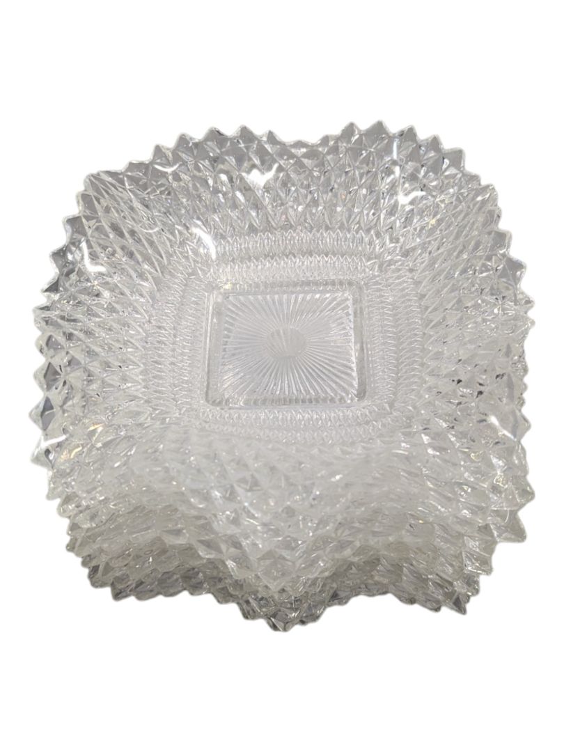 Vintage INDIANA GLASS Clear Square Ruffled Diamond Point-Candy/Nut/dish