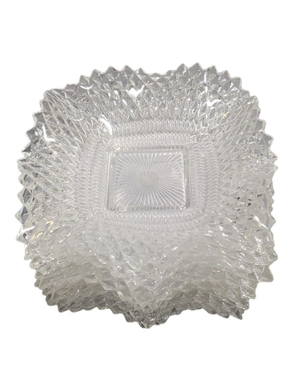 Vintage INDIANA GLASS Clear Square Ruffled Diamond Point-Candy/Nut/dish