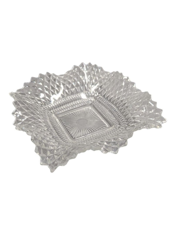 Vintage INDIANA GLASS Clear Square Ruffled Diamond Point-Candy/Nut/dish